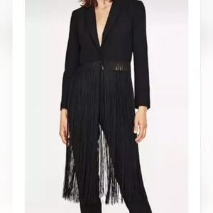 Zara Basic Collection long fringe one buttom closure blazer size small.